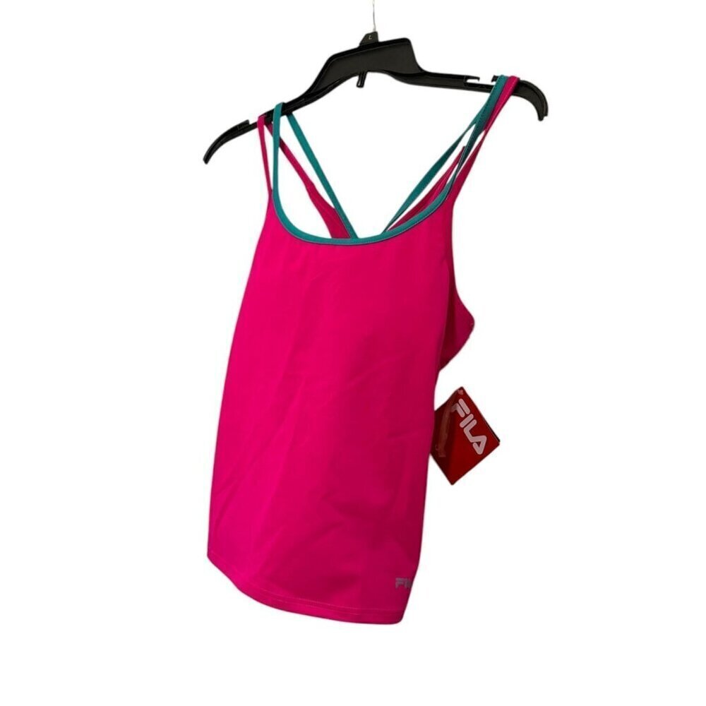 Fila Womens Hot Pink Blue Obstacle Course Tank Built In Bra Wicking Sz L New
